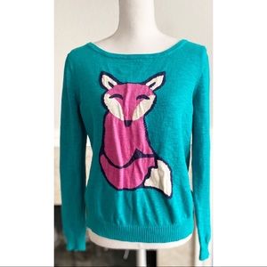 Pink Fox Green Knit Sweater Target Mossimo sweet